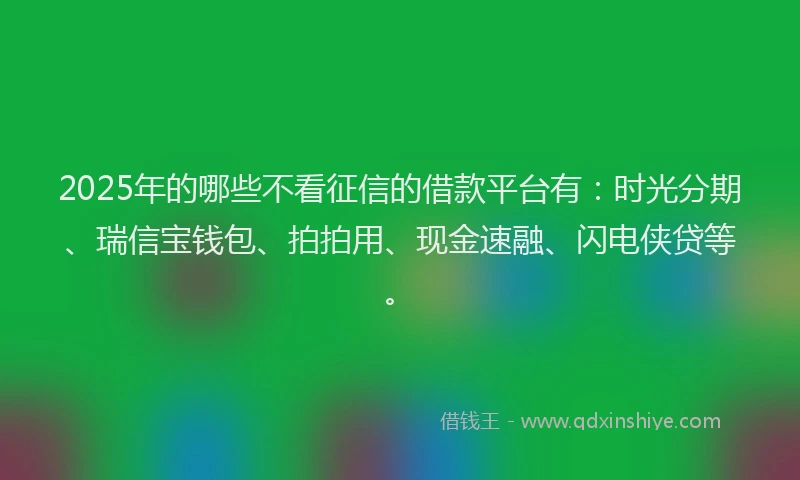 2025年的哪些不看征信的借款平台有：时光分期、瑞信宝钱包、拍拍用、现金速融、闪电侠贷等。
