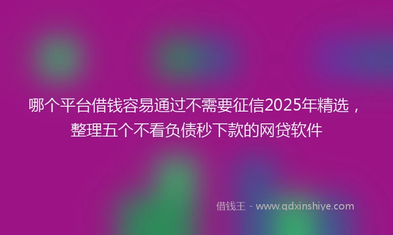 哪个平台借钱容易通过不需要征信2025年精选，整理五个不看负债秒下款的网贷软件
