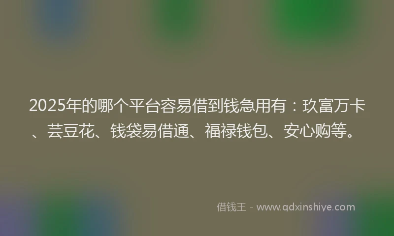 2025年的哪个平台容易借到钱急用有：玖富万卡、芸豆花、钱袋易借通、福禄钱包、安心购等。