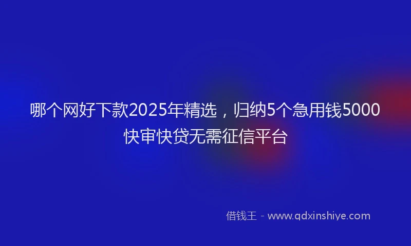 哪个网好下款2025年精选，归纳5个急用钱5000快审快贷无需征信平台
