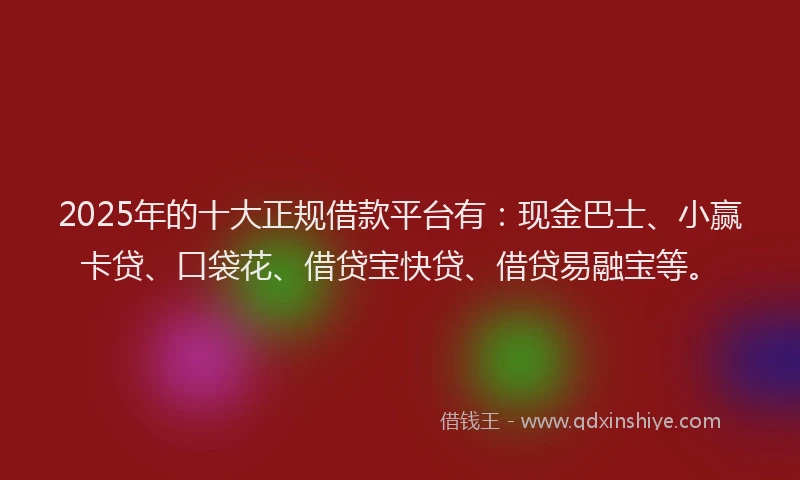 2025年的十大正规借款平台有：现金巴士、小赢卡贷、口袋花、借贷宝快贷、借贷易融宝等。