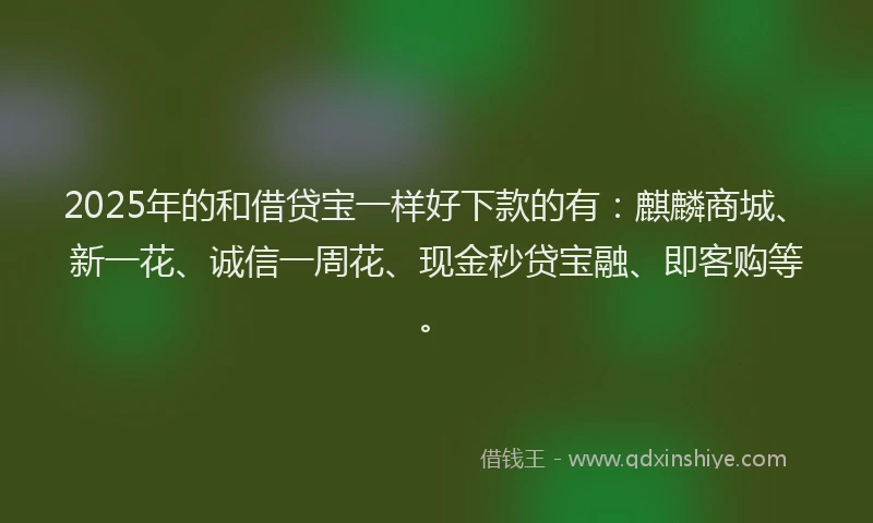 2025年的和借贷宝一样好下款的有：麒麟商城、新一花、诚信一周花、现金秒贷宝融、即客购等。