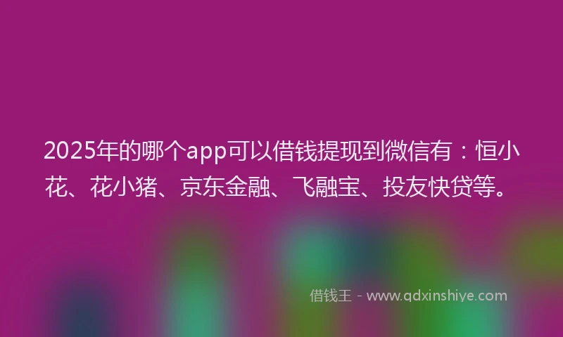 2025年的哪个app可以借钱提现到微信有：恒小花、花小猪、京东金融、飞融宝、投友快贷等。