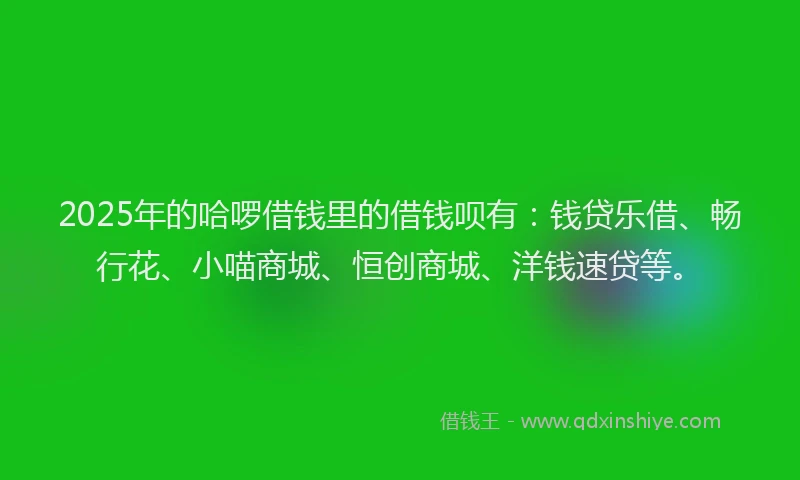 2025年的哈啰借钱里的借钱呗有：钱贷乐借、畅行花、小喵商城、恒创商城、洋钱速贷等。