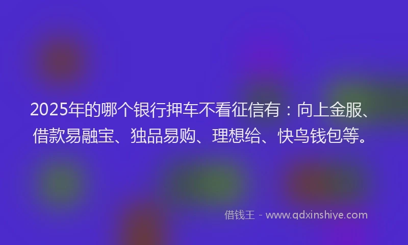2025年的哪个银行押车不看征信有：向上金服、借款易融宝、独品易购、理想给、快鸟钱包等。
