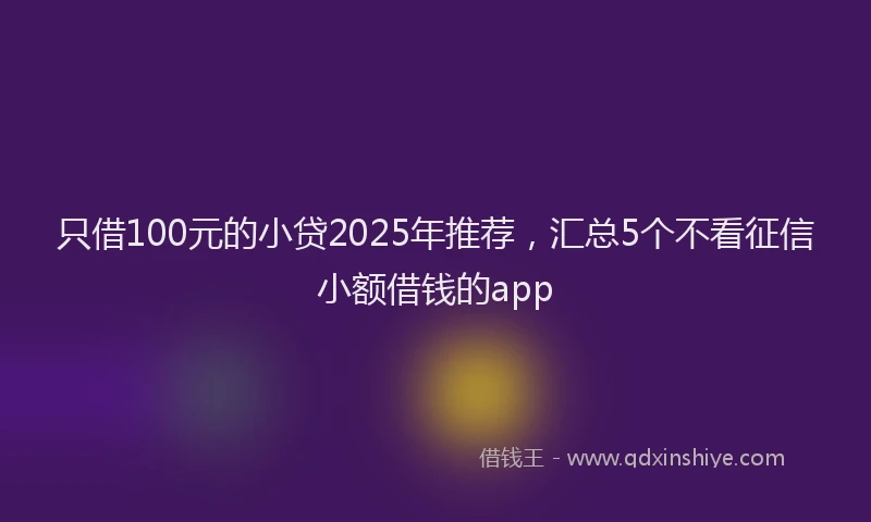 只借100元的小贷2025年推荐，汇总5个不看征信小额借钱的app