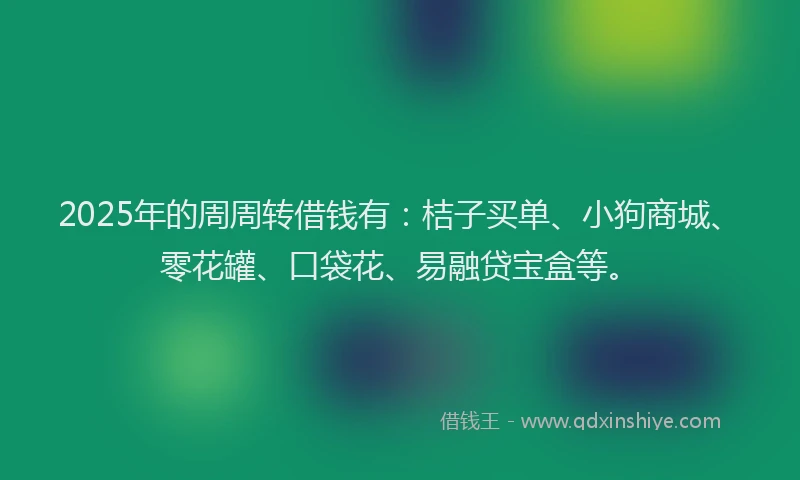 2025年的周周转借钱有：桔子买单、小狗商城、零花罐、口袋花、易融贷宝盒等。