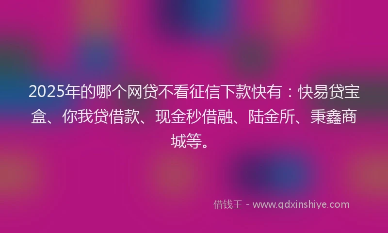 2025年的哪个网贷不看征信下款快有：快易贷宝盒、你我贷借款、现金秒借融、陆金所、秉鑫商城等。