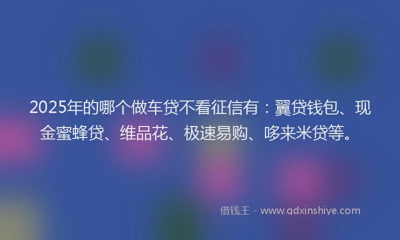 2025年的哪个做车贷不看征信有：翼贷钱包、现金蜜蜂贷、维品花、极速易购、哆来米贷等。