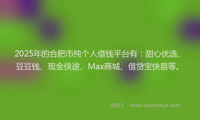 2025年的合肥市纯个人借钱平台有：甜心优选、豆豆钱、现金侠途、Max商城、借贷宝快易等。