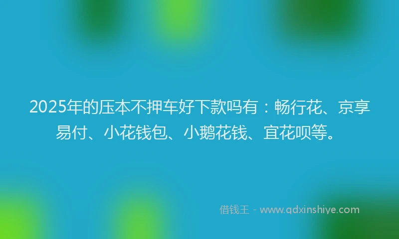2025年的压本不押车好下款吗有：畅行花、京享易付、小花钱包、小鹅花钱、宜花呗等。