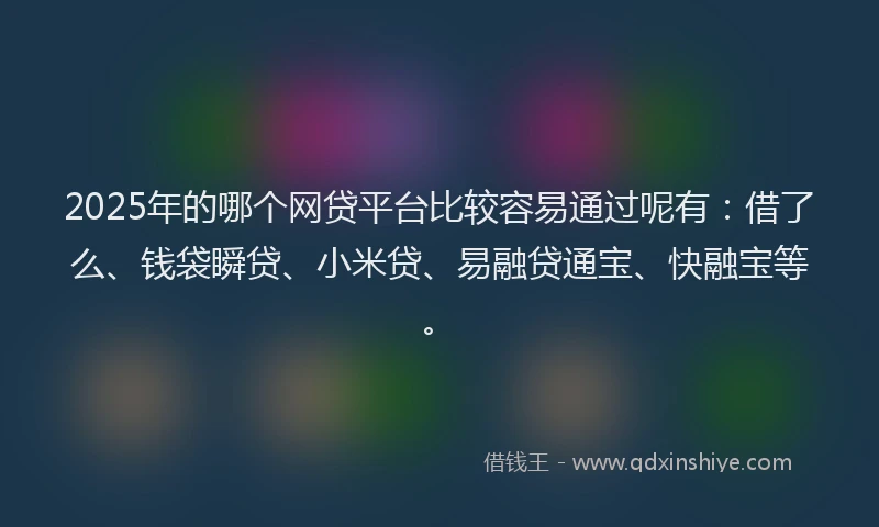 2025年的哪个网贷平台比较容易通过呢有：借了么、钱袋瞬贷、小米贷、易融贷通宝、快融宝等。