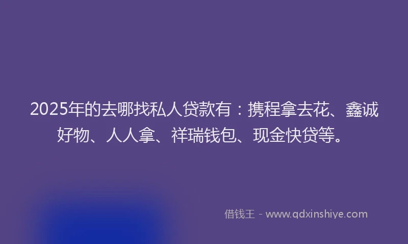 2025年的去哪找私人贷款有：携程拿去花、鑫诚好物、人人拿、祥瑞钱包、现金快贷等。