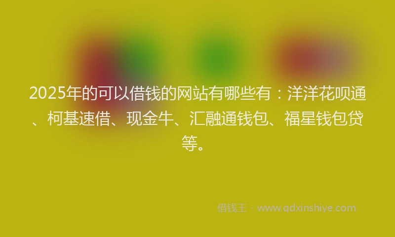 2025年的可以借钱的网站有哪些有：洋洋花呗通、柯基速借、现金牛、汇融通钱包、福星钱包贷等。