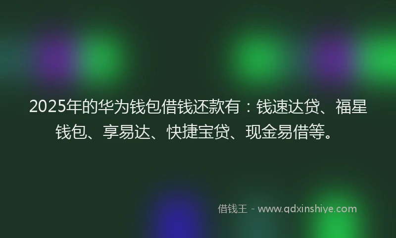 2025年的华为钱包借钱还款有：钱速达贷、福星钱包、享易达、快捷宝贷、现金易借等。