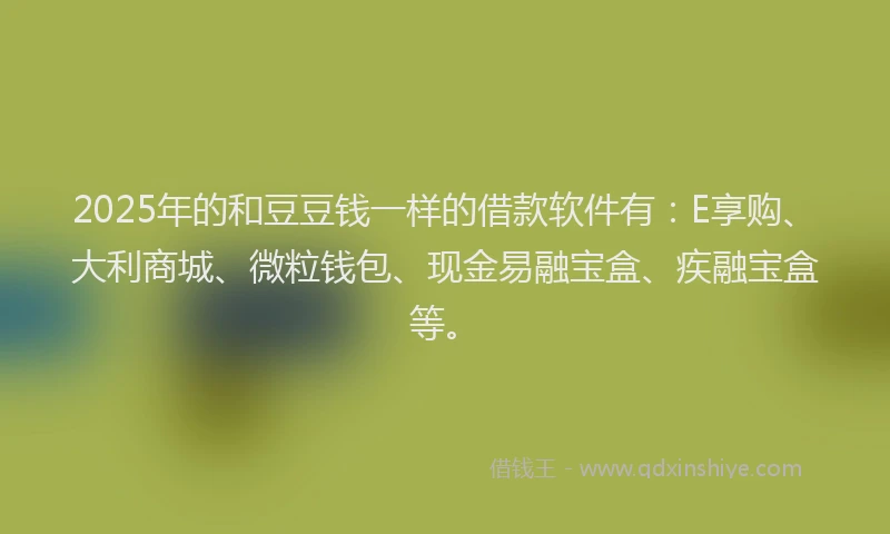 2025年的和豆豆钱一样的借款软件有：E享购、大利商城、微粒钱包、现金易融宝盒、疾融宝盒等。