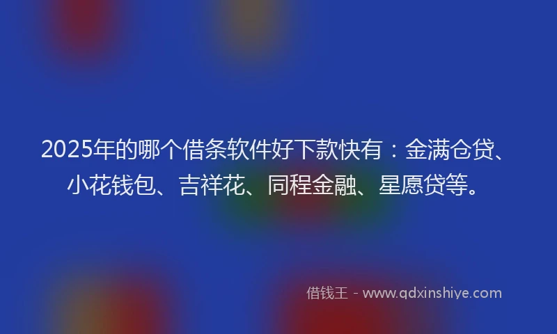 2025年的哪个借条软件好下款快有：金满仓贷、小花钱包、吉祥花、同程金融、星愿贷等。