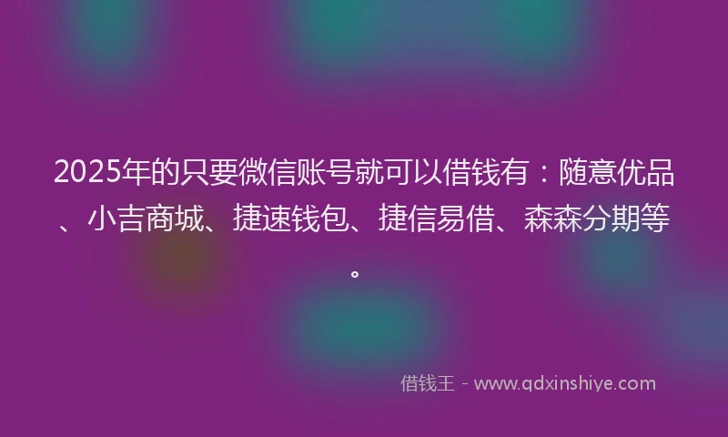 2025年的只要微信账号就可以借钱有：随意优品、小吉商城、捷速钱包、捷信易借、森森分期等。