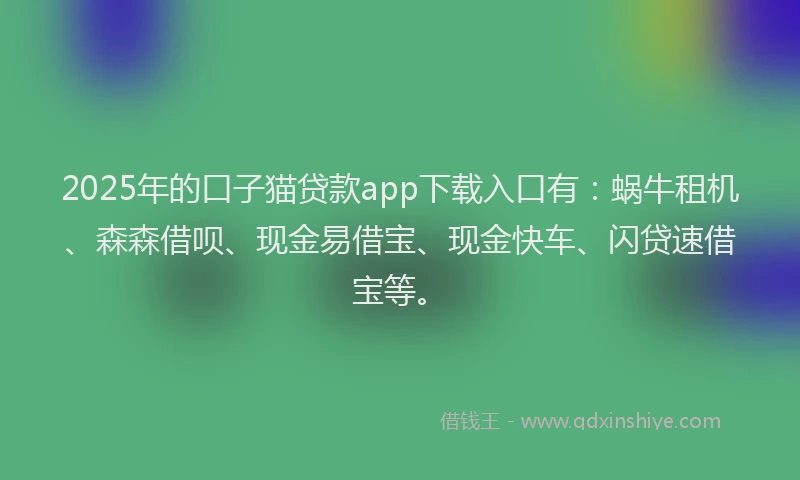 2025年的口子猫贷款app下载入口有：蜗牛租机、森森借呗、现金易借宝、现金快车、闪贷速借宝等。