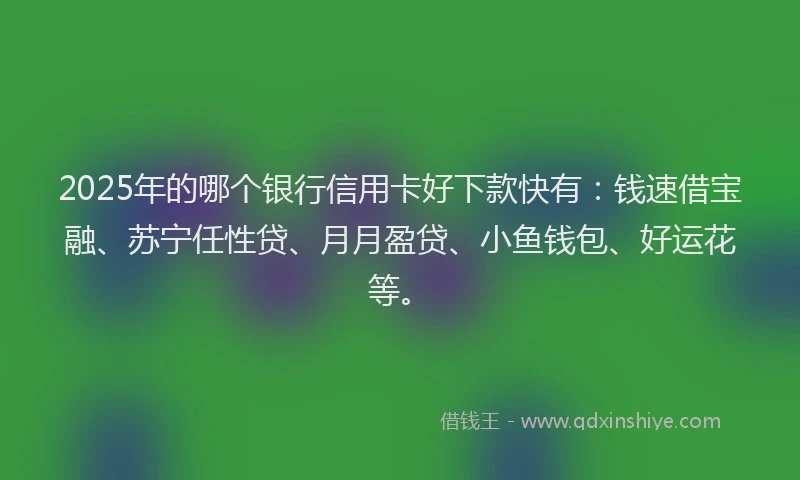 2025年的哪个银行信用卡好下款快有：钱速借宝融、苏宁任性贷、月月盈贷、小鱼钱包、好运花等。