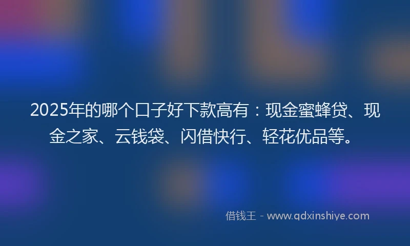 2025年的哪个口子好下款高有：现金蜜蜂贷、现金之家、云钱袋、闪借快行、轻花优品等。