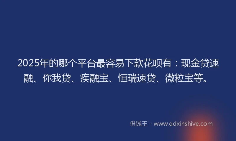 2025年的哪个平台最容易下款花呗有：现金贷速融、你我贷、疾融宝、恒瑞速贷、微粒宝等。
