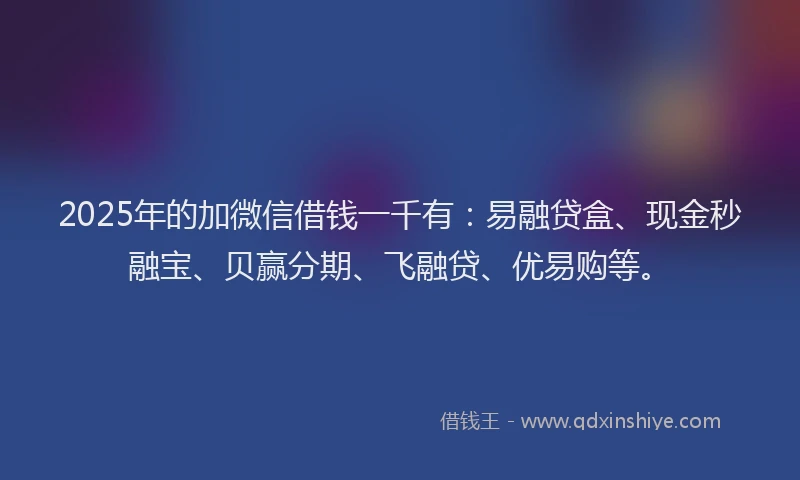 2025年的加微信借钱一千有：易融贷盒、现金秒融宝、贝赢分期、飞融贷、优易购等。