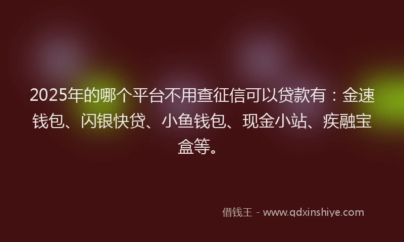 2025年的哪个平台不用查征信可以贷款有：金速钱包、闪银快贷、小鱼钱包、现金小站、疾融宝盒等。