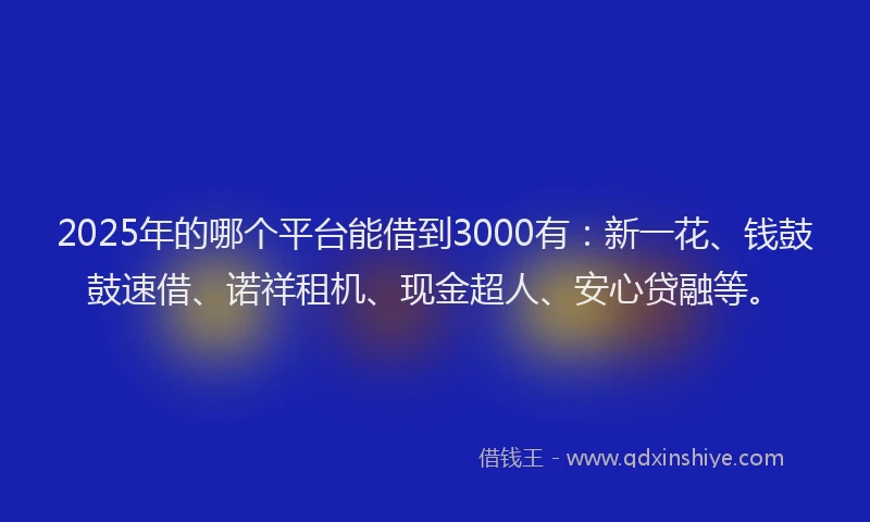 2025年的哪个平台能借到3000有：新一花、钱鼓鼓速借、诺祥租机、现金超人、安心贷融等。