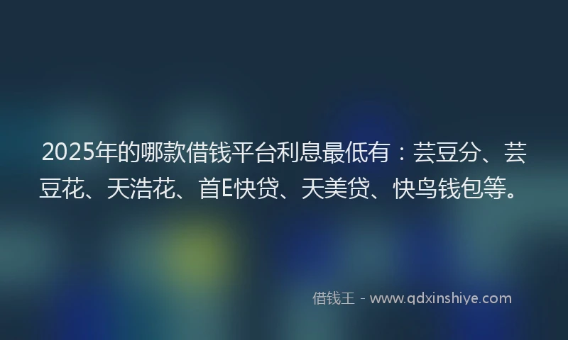 2025年的哪款借钱平台利息最低有：芸豆分、芸豆花、天浩花、首E快贷、天美贷、快鸟钱包等。
