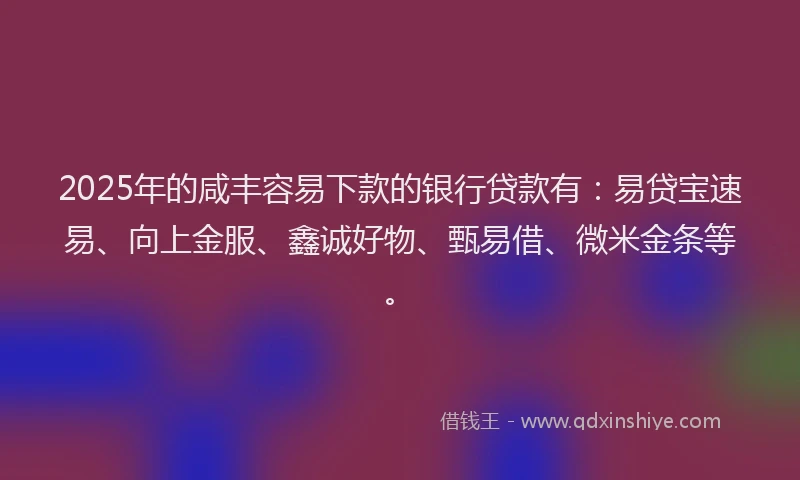 2025年的咸丰容易下款的银行贷款有：易贷宝速易、向上金服、鑫诚好物、甄易借、微米金条等。