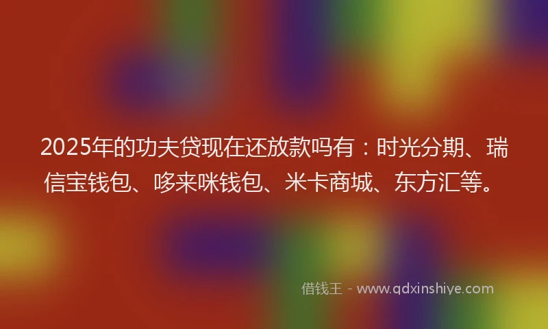 2025年的功夫贷现在还放款吗有：时光分期、瑞信宝钱包、哆来咪钱包、米卡商城、东方汇等。