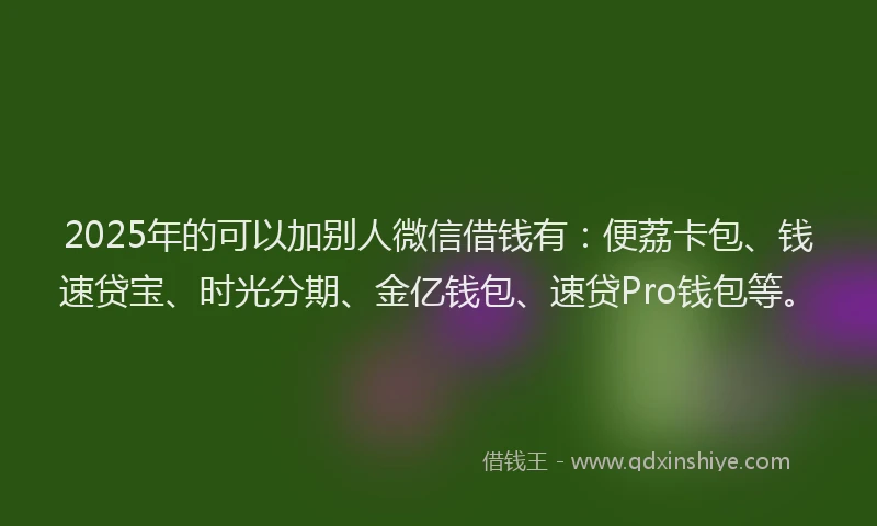 2025年的可以加别人微信借钱有：便荔卡包、钱速贷宝、时光分期、金亿钱包、速贷Pro钱包等。