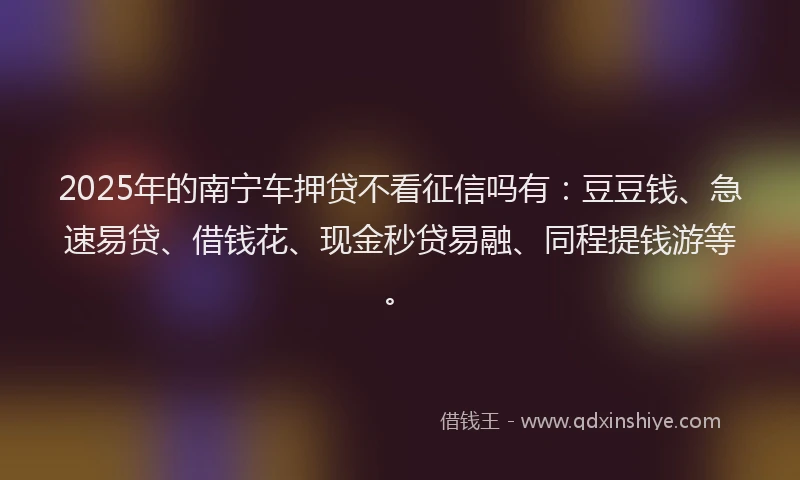 2025年的南宁车押贷不看征信吗有：豆豆钱、急速易贷、借钱花、现金秒贷易融、同程提钱游等。