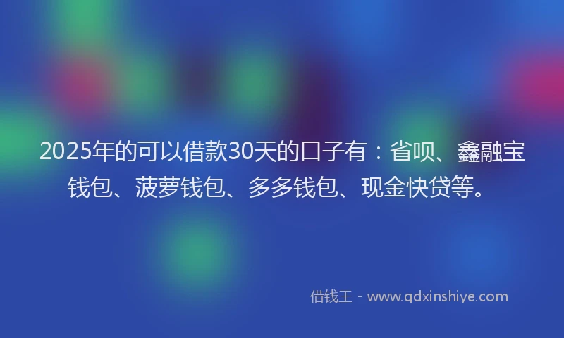 2025年的可以借款30天的口子有：省呗、鑫融宝钱包、菠萝钱包、多多钱包、现金快贷等。