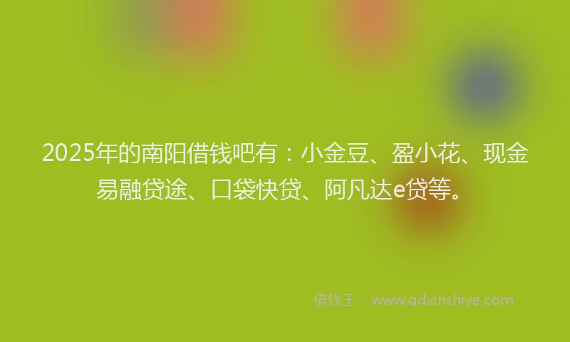 2025年的南阳借钱吧有：小金豆、盈小花、现金易融贷途、口袋快贷、阿凡达e贷等。