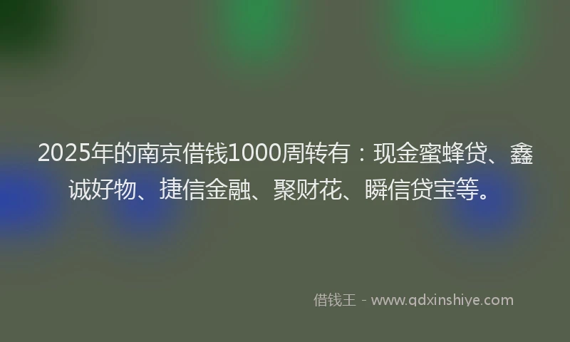 2025年的南京借钱1000周转有：现金蜜蜂贷、鑫诚好物、捷信金融、聚财花、瞬信贷宝等。