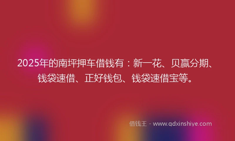 2025年的南坪押车借钱有：新一花、贝赢分期、钱袋速借、正好钱包、钱袋速借宝等。