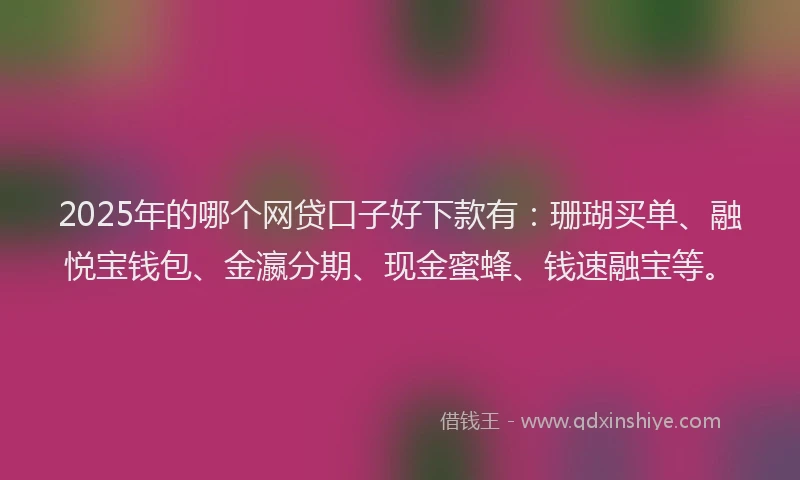 2025年的哪个网贷口子好下款有：珊瑚买单、融悦宝钱包、金瀛分期、现金蜜蜂、钱速融宝等。