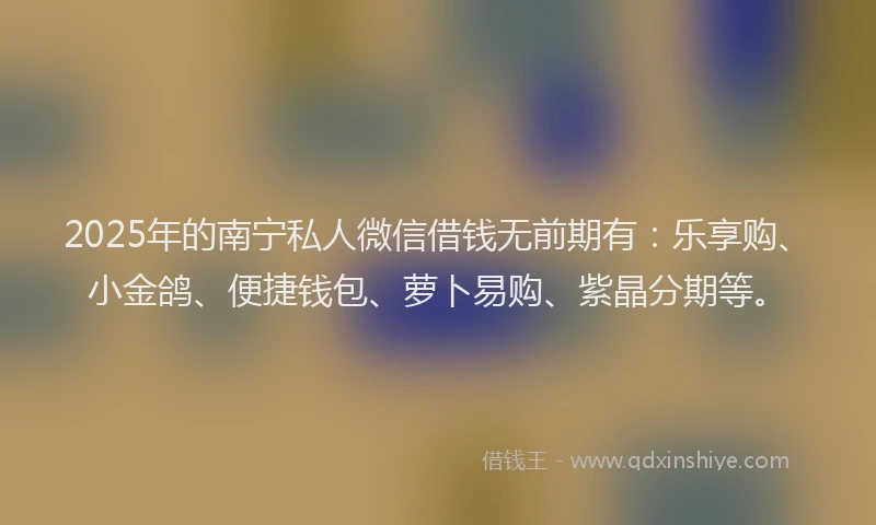 2025年的南宁私人微信借钱无前期有：乐享购、小金鸽、便捷钱包、萝卜易购、紫晶分期等。
