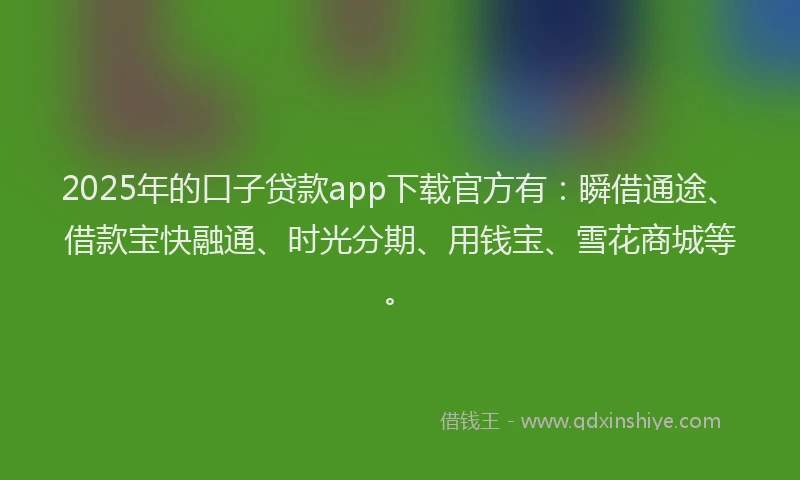 2025年的口子贷款app下载官方有：瞬借通途、借款宝快融通、时光分期、用钱宝、雪花商城等。