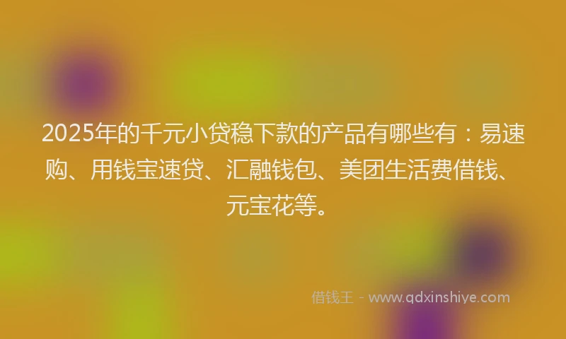 2025年的千元小贷稳下款的产品有哪些有：易速购、用钱宝速贷、汇融钱包、美团生活费借钱、元宝花等。
