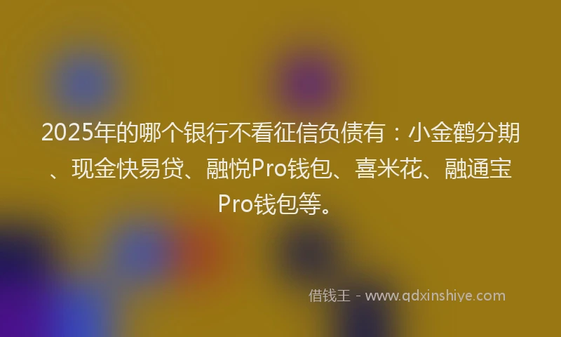 2025年的哪个银行不看征信负债有：小金鹤分期、现金快易贷、融悦Pro钱包、喜米花、融通宝Pro钱包等。