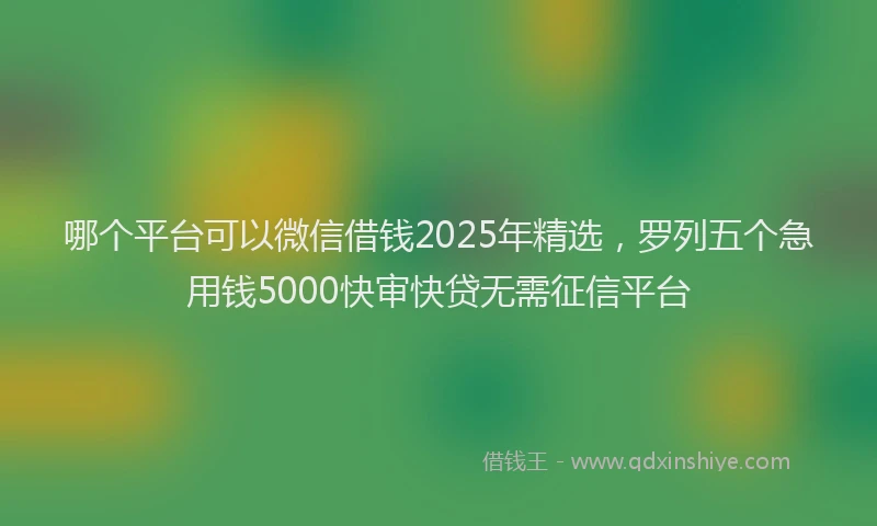 哪个平台可以微信借钱2025年精选，罗列五个急用钱5000快审快贷无需征信平台