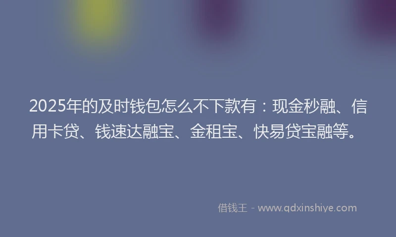 2025年的及时钱包怎么不下款有：现金秒融、信用卡贷、钱速达融宝、金租宝、快易贷宝融等。