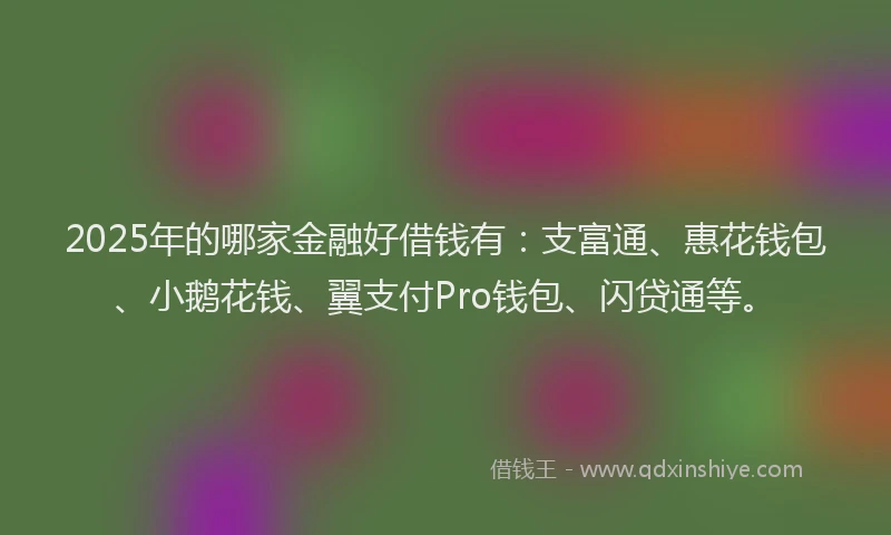 2025年的哪家金融好借钱有：支富通、惠花钱包、小鹅花钱、翼支付Pro钱包、闪贷通等。