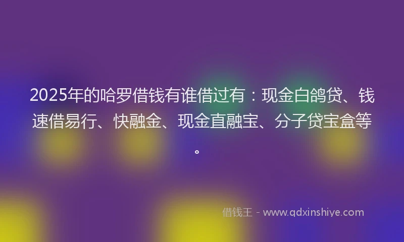 2025年的哈罗借钱有谁借过有：现金白鸽贷、钱速借易行、快融金、现金直融宝、分子贷宝盒等。