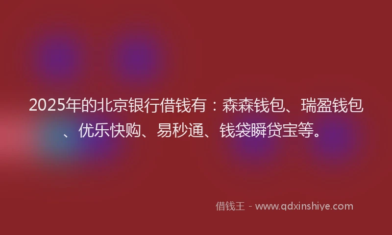 2025年的北京银行借钱有：森森钱包、瑞盈钱包、优乐快购、易秒通、钱袋瞬贷宝等。