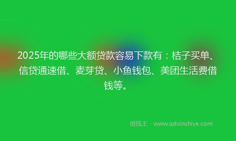 2025年的哪些大额贷款容易下款有：桔子买单、信贷通速借、麦芽贷、小鱼钱包、美团生活费借钱等。