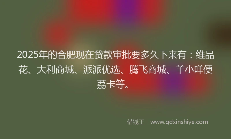 2025年的合肥现在贷款审批要多久下来有：维品花、大利商城、派派优选、腾飞商城、羊小咩便荔卡等。